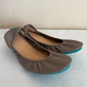 New Tieks Taupe Leather Ballet Flats with Teal Sole Accent